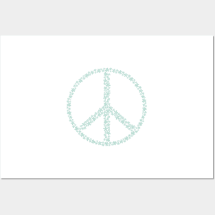 Floral Peace Sign - Pastel Teal Green Posters and Art